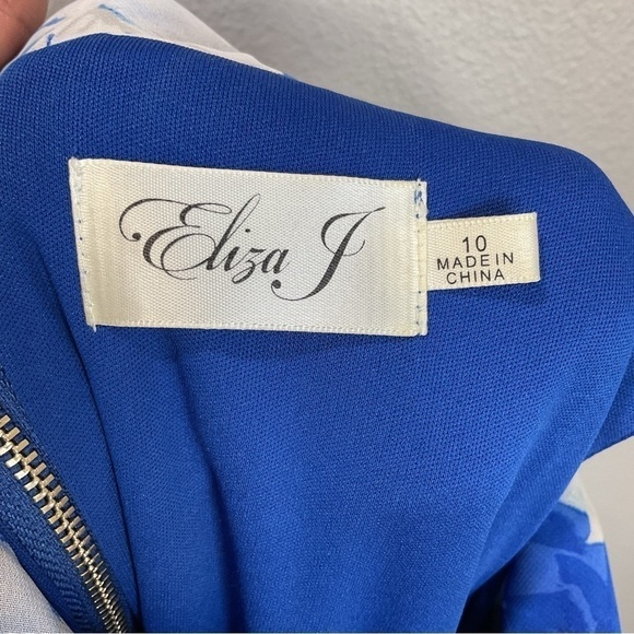 Eliza J blue floral sleeveless flyaway back dress size 10 D136 - Picture 12 of 13